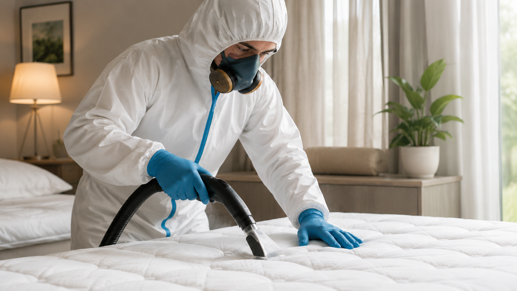 Traitement professionnel d’un matelas contre les punaises de lit par un technicien certifié