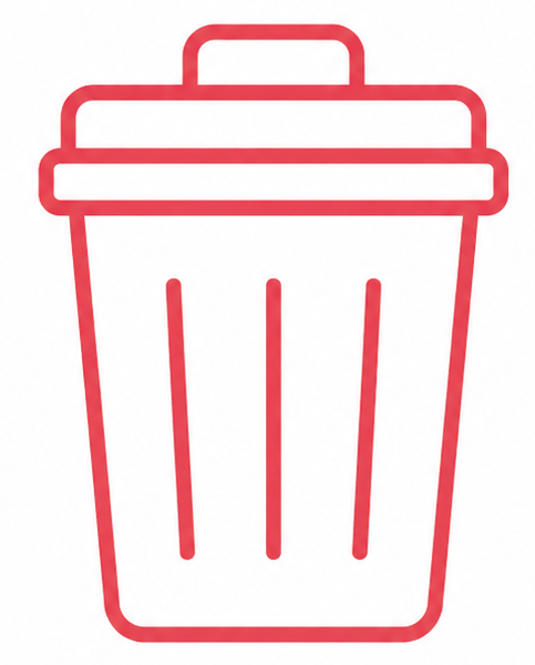 Icône rouge de poubelle représentant les zones de déchets pouvant attirer les cafards.