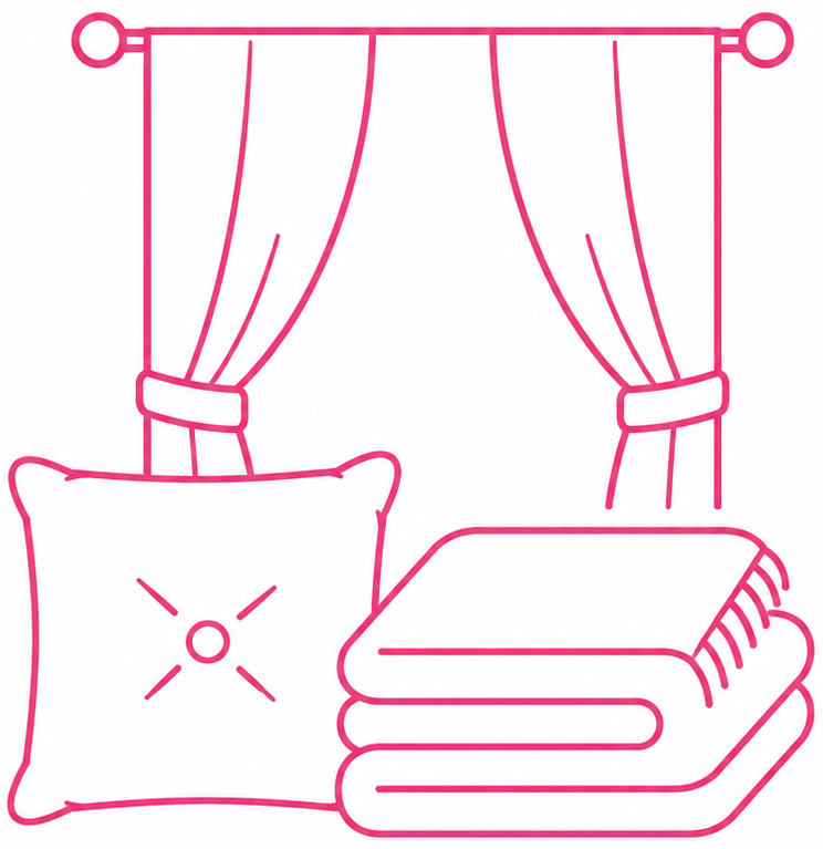 Textiles et tissus Alt text : Icône de rideaux, coussin et couvertures, textiles favorables à la présence de puces