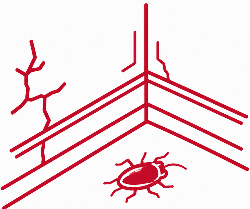 Icône rouge de pulvérisateur professionnel appliquant un traitement contre les cafards et blattes.